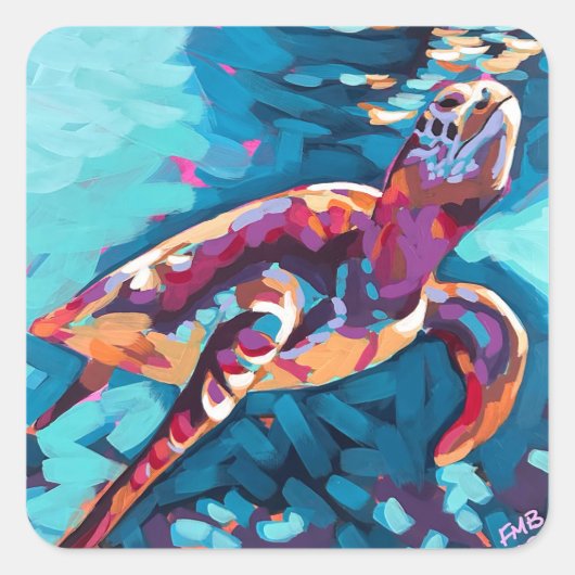 ウミガメのシール スクエアシール (正面)
