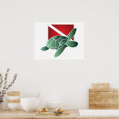 ウミガメのダイビング国旗 ポスター (キッチン)