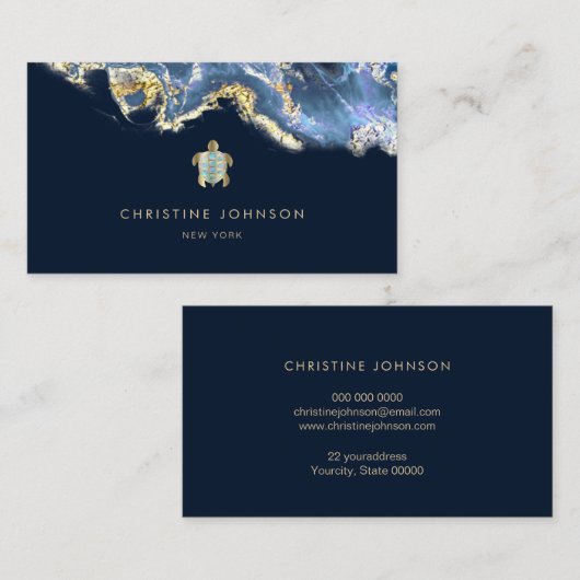 ウミガメのダークブルー背景名刺 名刺 (正面/裏面)