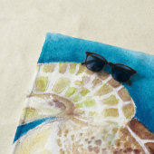 ウミガメのティール（緑がかった色）の水彩画の芸術 ビーチタオル (インサイチュ)