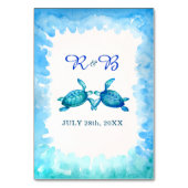 ウミガメのテーブルカード – 青い緑の水色 テーブルナンバー (裏面)