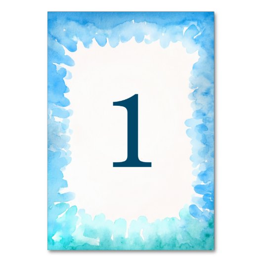 ウミガメのテーブルカード – 青い緑の水色 テーブルナンバー (正面)