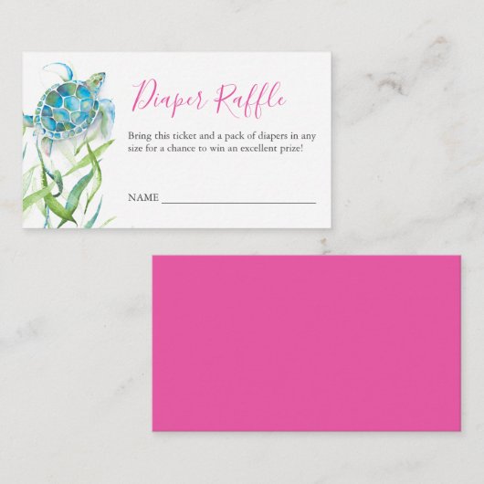 ウミガメのピンクおむつラッフル招待状囲い エンクロージャーカード (正面/裏面)