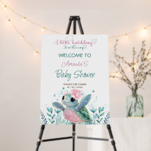 ウミガメのピンクの女の子の赤ちゃんシャワー歓迎サイン