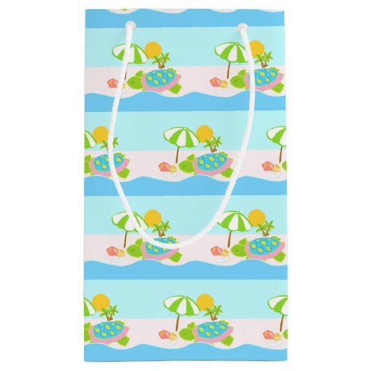 ウミガメのピンクの水の小さいギフトバッグ スモールペーパーバッグ (裏面)