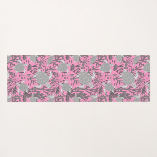 ウミガメのピンク色の灰色の海洋生物パターン ヨガマット (裏面(横))