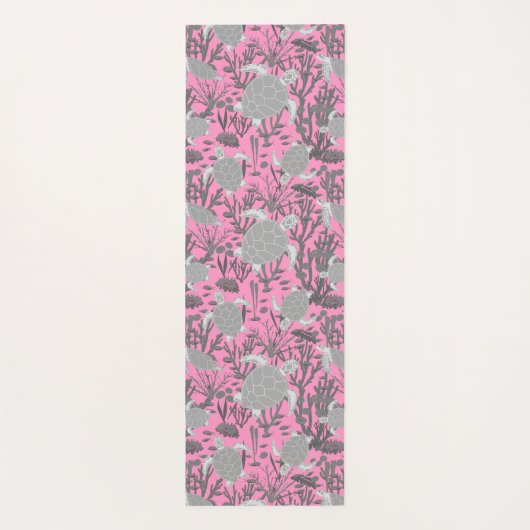 ウミガメのピンク色の灰色の海洋生物パターン ヨガマット (裏面)