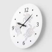 ウミガメのベージュ白い海洋沿岸番号 ラージ壁時計 (傾斜)