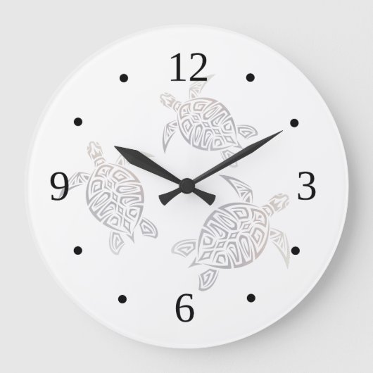 ウミガメのベージュ白い海洋沿岸番号 ラージ壁時計 (正面)