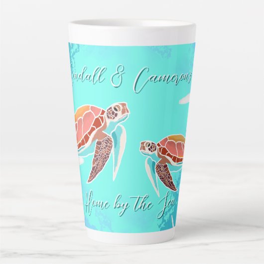 ウミガメのホームバイザシーパーソナライズされた カフェラテマグ (正面)
