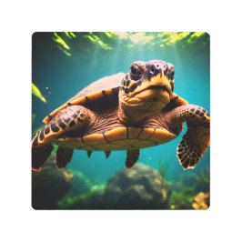 ウミガメのメタルアート メタルプリント