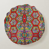 ウミガメのモザイクが赤と黒に響く ラウンドクッション (裏面)