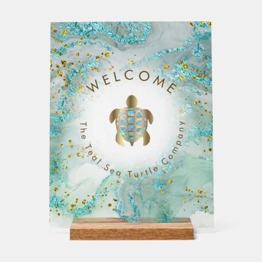 ウミガメのロゴデザインへようこそ アクリルサイン (正面)
