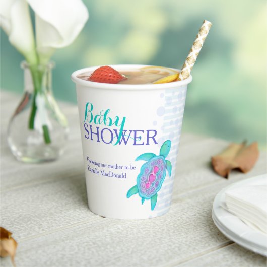 ウミガメのワニ色のベビーシャワーアクア 紙コップ (インサイチュ)
