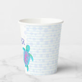 ウミガメのワニ色のベビーシャワーアクア 紙コップ (左)