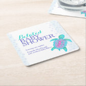 ウミガメのワニ色のベビーシャワー スクエアペーパーコースター (アングル)