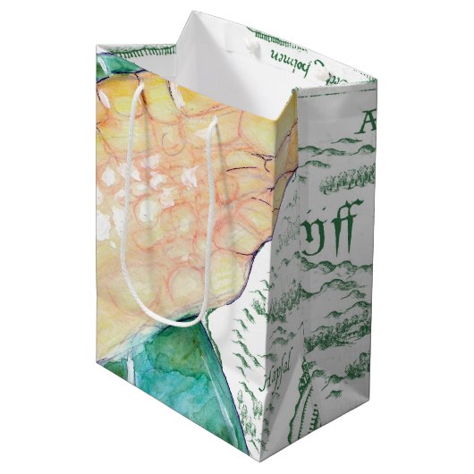 ウミガメのヴィンテージマップ（白） ミディアムペーパーバッグ (正面アングル)