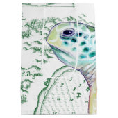 ウミガメのヴィンテージマップ（白） ミディアムペーパーバッグ (裏面)