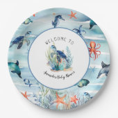 ウミガメの下で男の子のシャワーブルー ペーパープレート (正面)