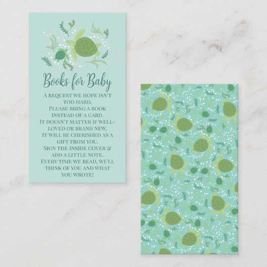 ウミガメの下で赤ちゃんシャワーの本ベビー エンクロージャーカード (正面/裏面)