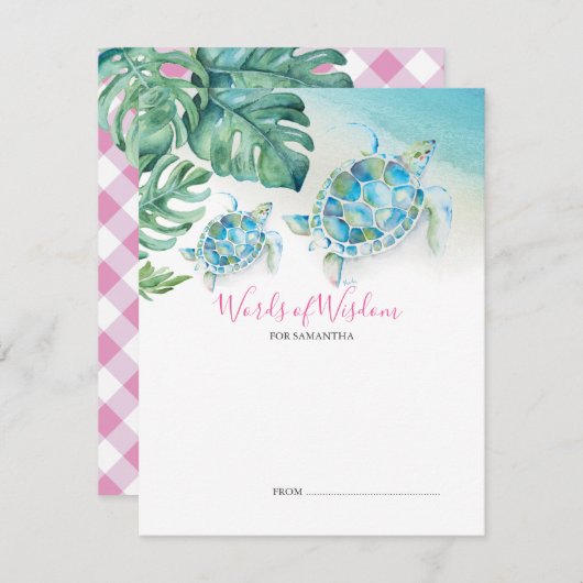 ウミガメの下で赤ちゃんシャワーアドバイスカード (正面/裏面)