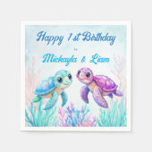 ウミガメの下で青い双子の誕生日 スタンダードカクテルナプキン (正面)