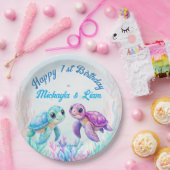 ウミガメの下で青い双子の誕生日 ペーパープレート (パーティー)