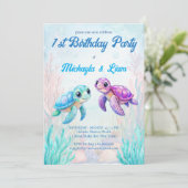 ウミガメの下で青い双子の誕生日 招待状 (スタンド正面)