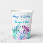 ウミガメの下で青い双子の誕生日 紙コップ (裏面)