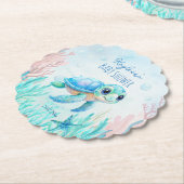 ウミガメの下で青い赤ちゃんシャワーの好意 ペーパーコースター (アングル)