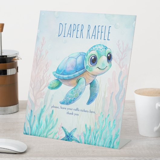 ウミガメの下で青い赤ちゃんシャワーラッフル 台座サイン (インサイチュ)