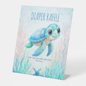 ウミガメの下で青い赤ちゃんシャワーラッフル 台座サイン (正面)