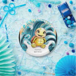 ウミガメの下で魅惑された誕生日 ペーパープレート