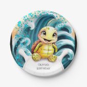 ウミガメの下で魅惑された誕生日 ペーパープレート (正面)