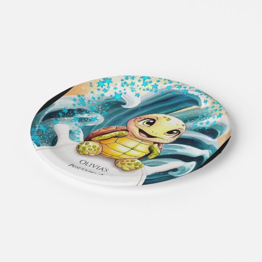ウミガメの下で魅惑された誕生日 ペーパープレート (アングル)