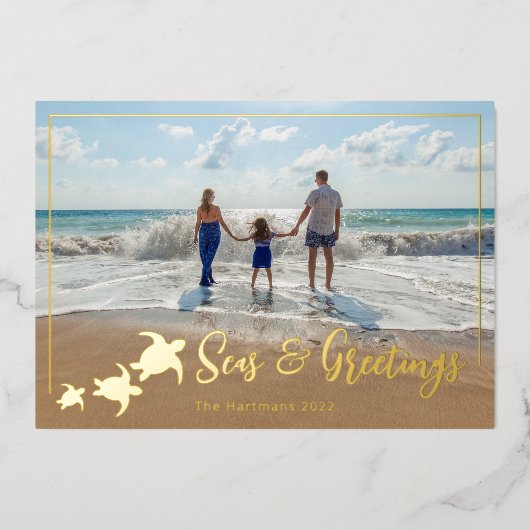 ウミガメの休日のフォトグリーティング 箔シーズンカード (正面)