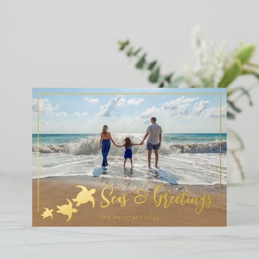 ウミガメの休日のフォトグリーティング 箔シーズンカード (立ち正面)