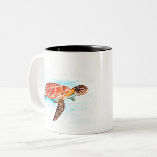 ウミガメの動物の水の色の熱帯海 ツートーンマグカップ (正面左)