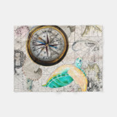 ウミガメの地図ベージュ色 フリースブランケット (正面(横))