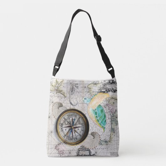 ウミガメの地図ベージュ クロスボディバッグ (裏面)