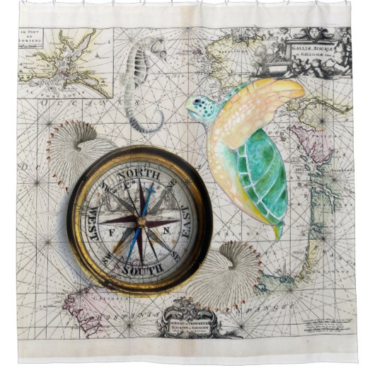 ウミガメの地図書 シャワーカーテン (正面)