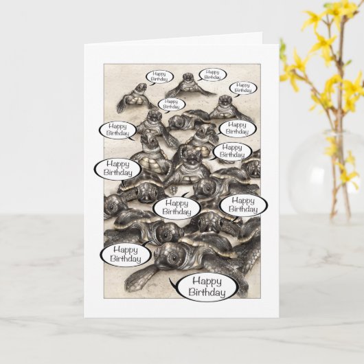 ウミガメの孵化すべての米国の誕生日カード カード (黄色い花)