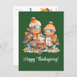 ウミガメの家族が幸せな感謝祭 シーズンポストカード