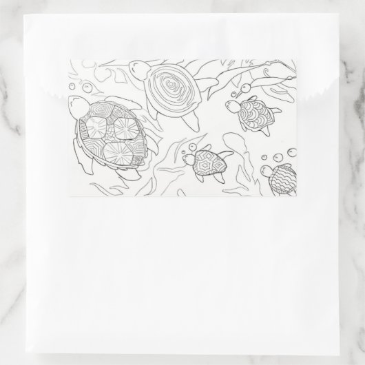 ウミガメの家族が私を彩る 長方形シール (バッグ)