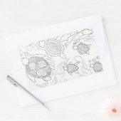 ウミガメの家族が私を彩る 長方形シール (封筒)