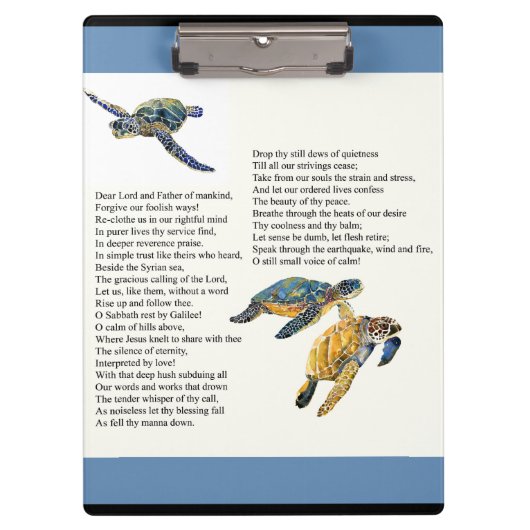 ウミガメの平和平静の詩の祈りの言葉のクリップボード クリップボード (正面)