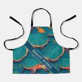ウミガメの幾何カラフルパーソナライズされた模様 エプロン (正面)
