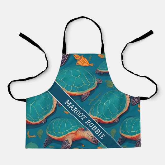 ウミガメの幾何カラフルパーソナライズされた模様 エプロン (正面)