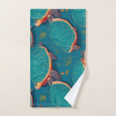 ウミガメの幾何カラフルパーソナライズされた模様 バスタオルセット (ハンドタオル)