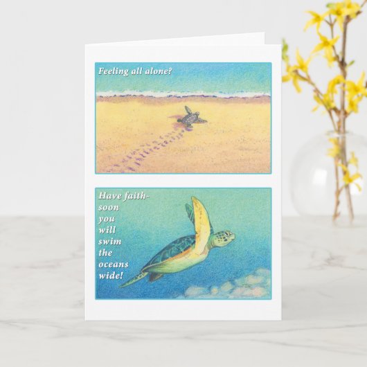 ウミガメの挨拶状 カード (黄色い花)